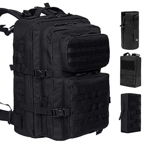 ANJINU Black Tactical Backpack for Men, Military Backpack, Molle Backpack, 42L, Waterproof, Large Army 3 Day Assault Pack (Black-4pack)